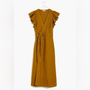Madewell Linen-blend Ruffle-Sleeve Wrap Dress